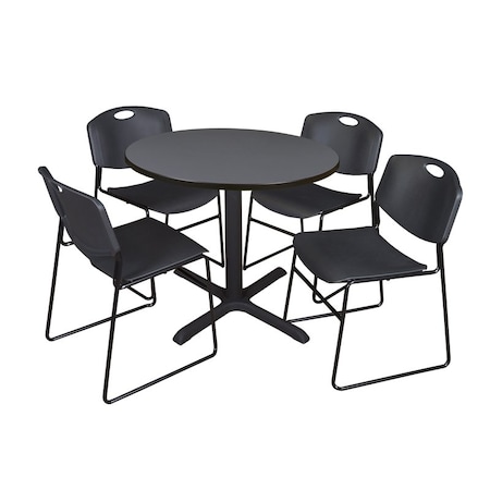 Cain Cain Round Table & Chair Set, Wood, Metal, Polypropylene Top, Grey TB36RNDGY44BK